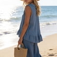 thumbnail image 6 of Cagogo Women's 2 Piece Set Peplum Top Wide Leg Pants Casual Boho Outfits Sleeveless V Neck Loose Summer Travel Clothes Matching Lounge Sets Tracksuits, Blue 2XL, 6 of 9