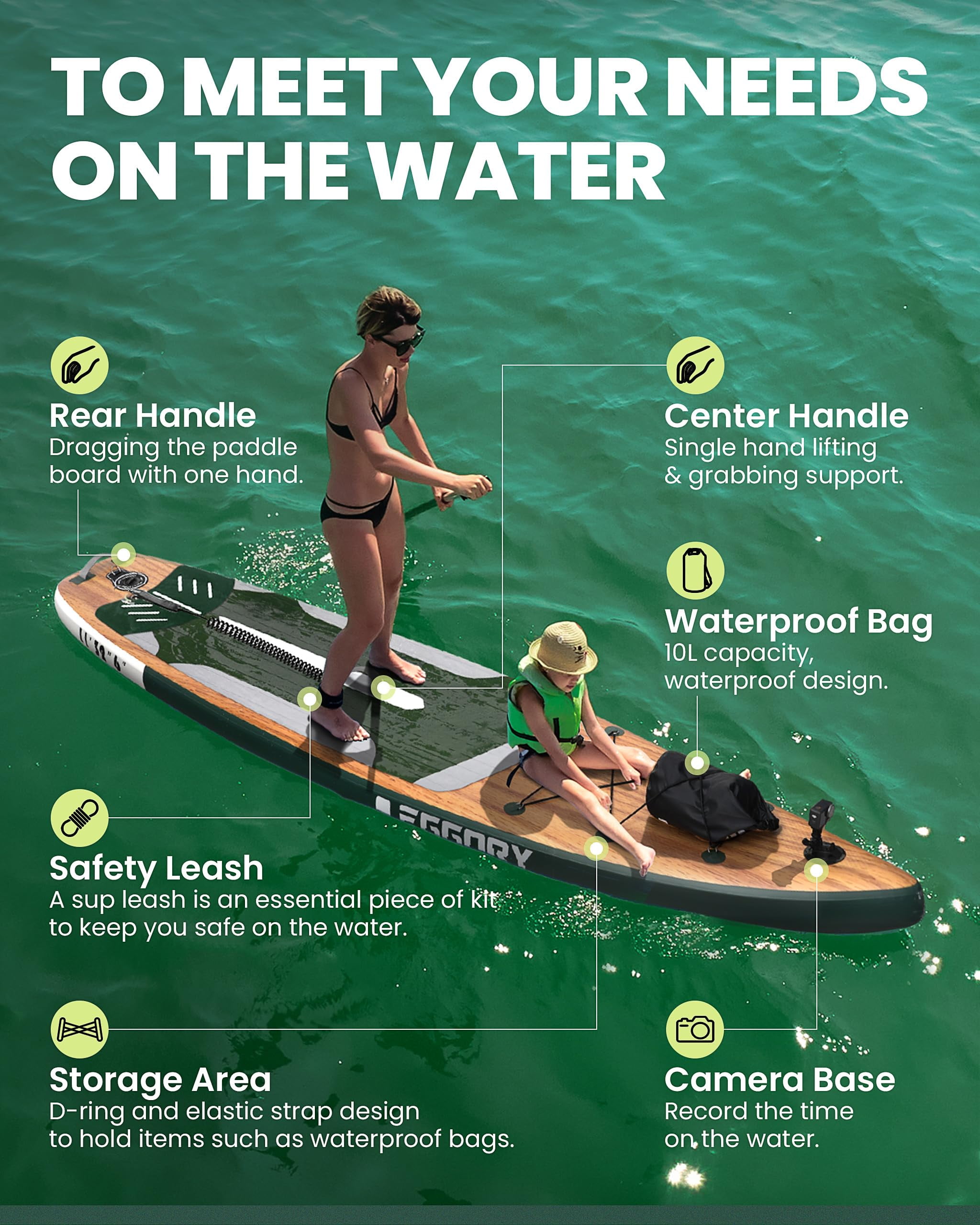 EGGORY 11 ft Inflatable Stand Up Paddle Boards Inflatable Paddle Boards with SUP Accessories Wide Stable Design Anti-Slip EVA Deck for Youth & Adults
