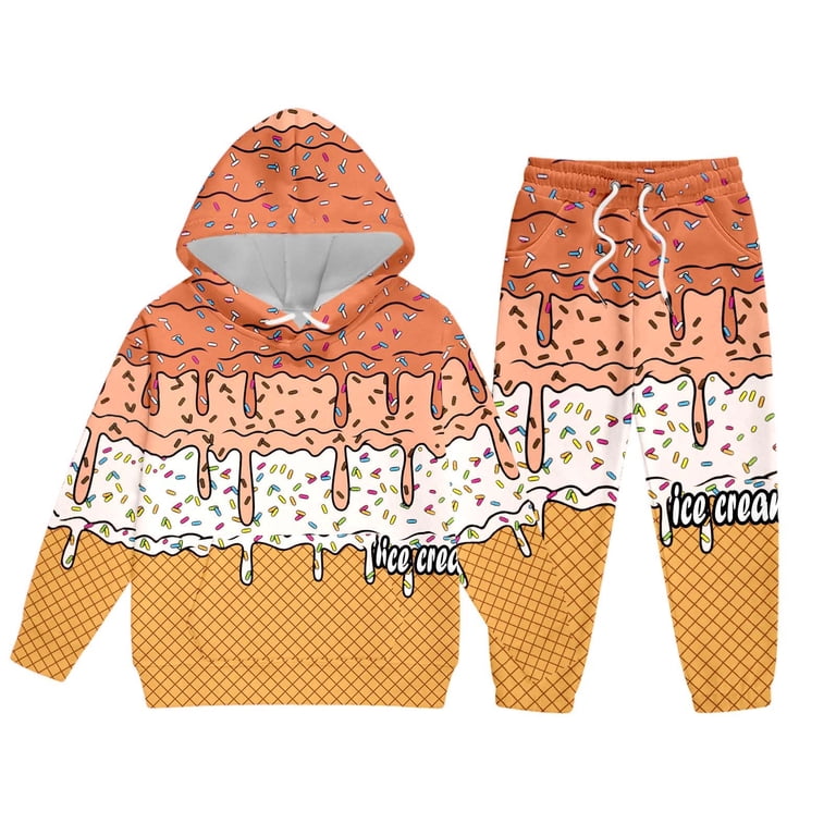 WOYY Big Girls Outfit Set Ice-Cream Print Hoodie Sweatpants Sweat 