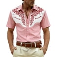thumbnail image 2 of HOWPAY Mens Shirts Short Sleeve Button down Summer Western Cowboy Print Lapel Tee Casual Regular Fit Oversized Soft Dress Shirt Pink M, 2 of 4