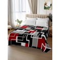 thumbnail image 2 of California King Flat Sheet 108"x98", Red Black Geometric Soft Lightweight Bedding Flat Sheets Only, Modern Color Block Abstract Brushed Microfiber Top Bed Sheet, Breathable StainResistant Bedsheets, 2 of 9