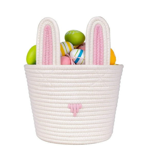 Personalized Easter Basket for with Wooden Name Card - Hand Woven Rope Easter Basket with Handle for Boys & Girls, Empty Easter Gift Basket Supplies