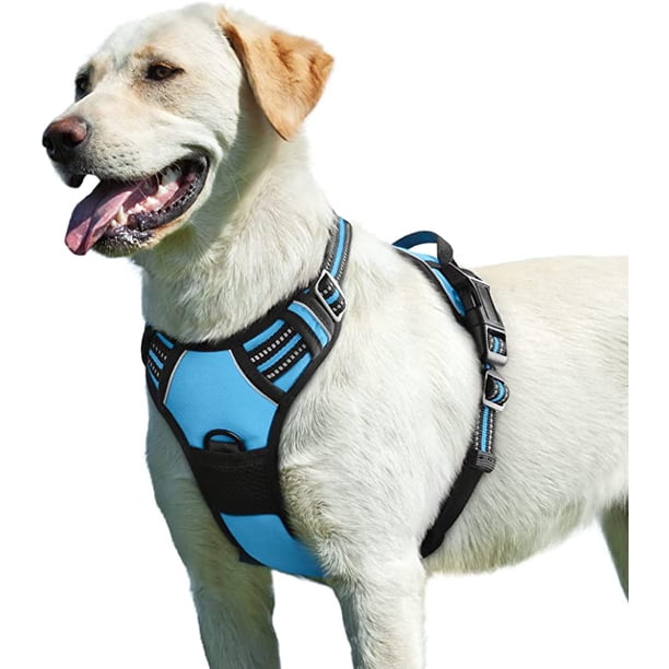 Arnés para perros azul claro, grande, ajustable, reflectante, antitirones, fácil de poner, con asa de control, transpirable, duradero, para perros medianos y grandes.