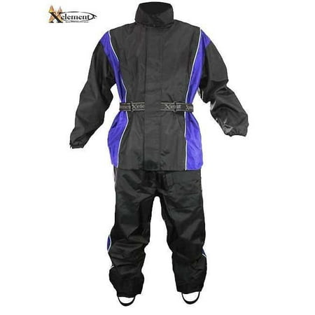 Xelement Xelement RN4768 Men's Black/Blue 2-Piece Motorcycle Rain Suit with Boot Strap Black