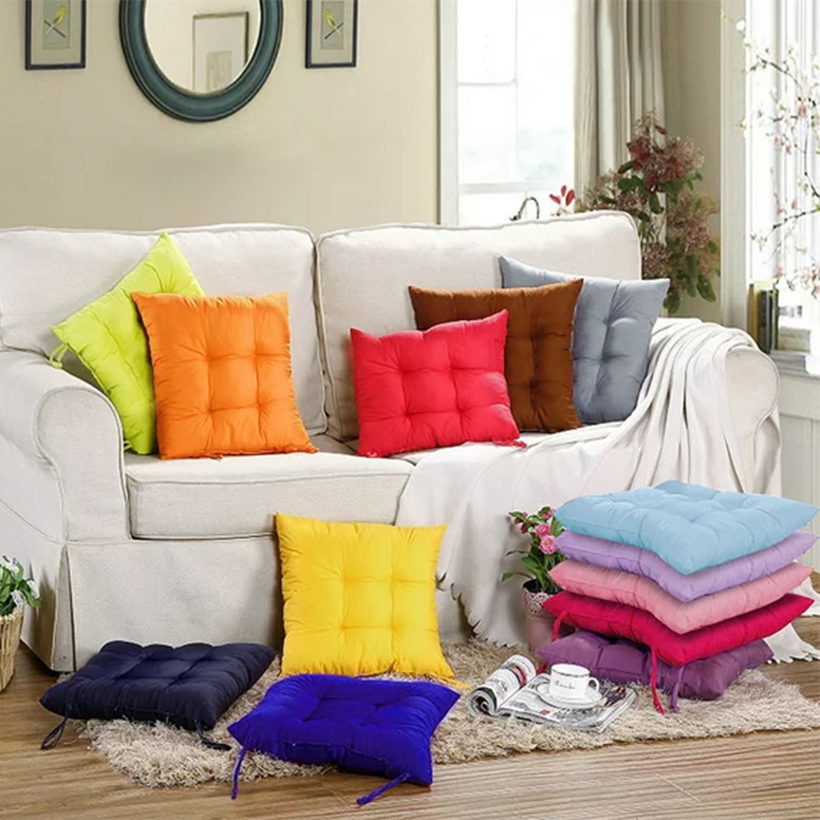 Square Chair Pads Indoor Seat Cushions Pillows with Ties Thick Soft Seat Cushion for Kitchen Dining Office Chair
