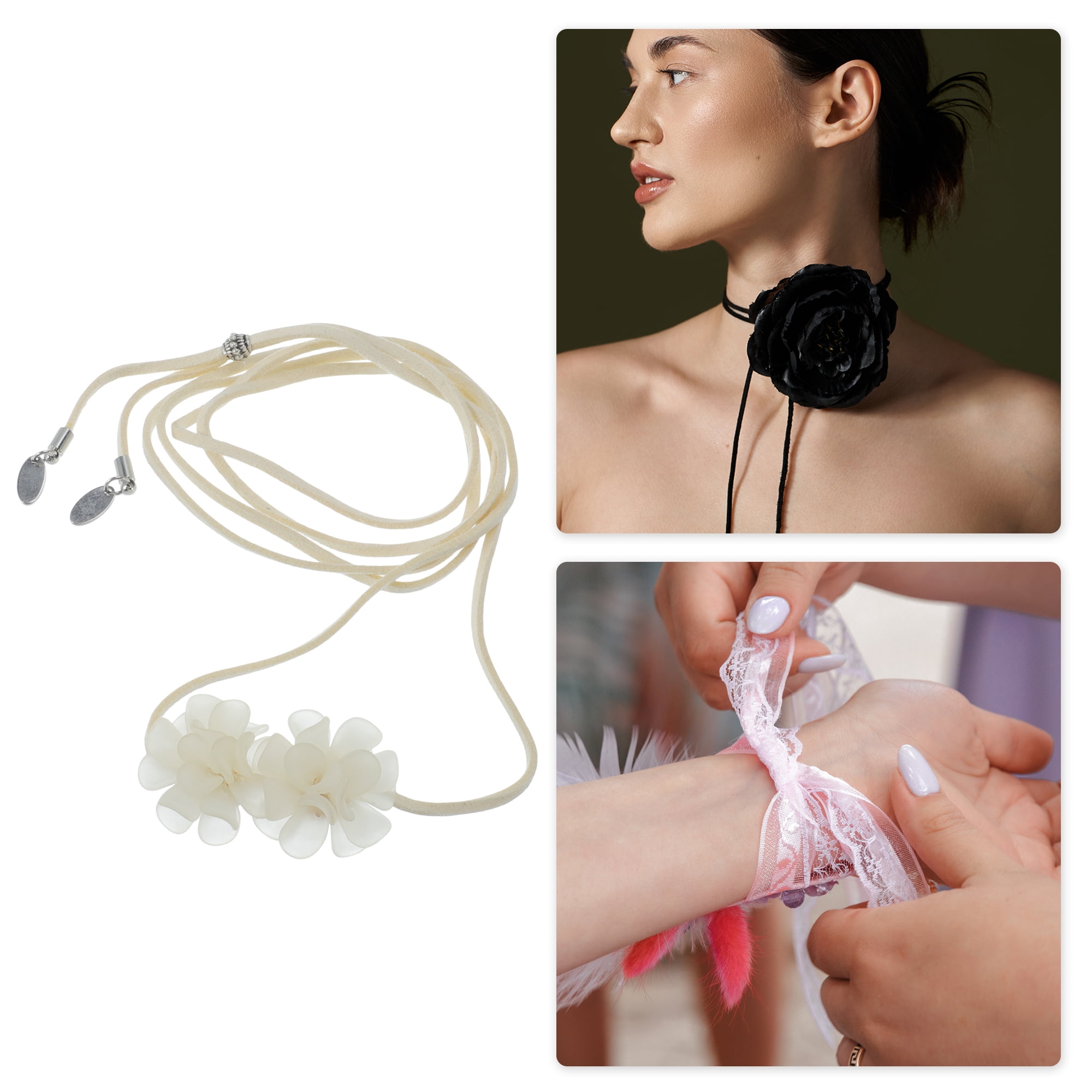 Unique Bargains Adjustable Flower Straps Choker Beige [Adjustable Frosted Flower Straps]