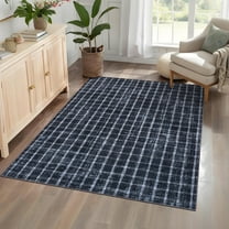 Garvee 4'x6' Area Rugs Modern Checkered Rug, Washable Geometric Rug Stain-Resistant Non Slip Indoor Rug for Living Room Dining Room Office, Blue