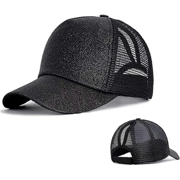 Summer Glitter Ponytail Cap Mesh Hats Casual Adjustable Baseball Cap for Women Girls(pink
