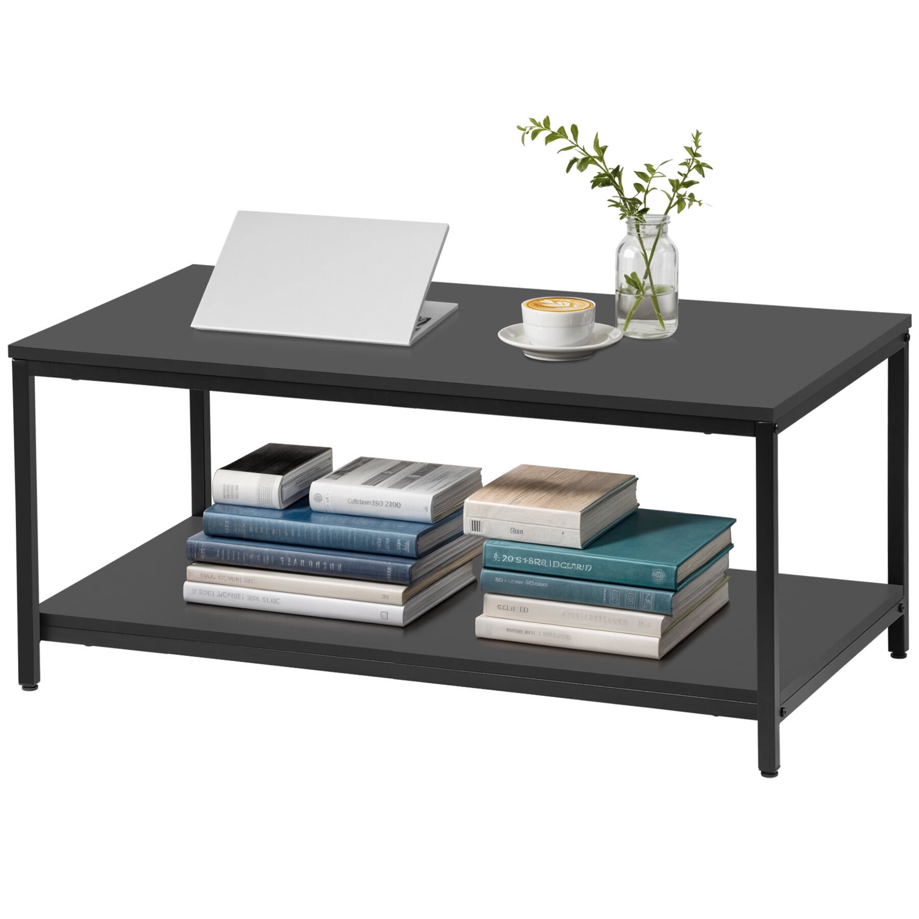 HomGarden 39.4" Modern Rectangle 2-Tier Coffee Table Wood Cocktail Table Home Office