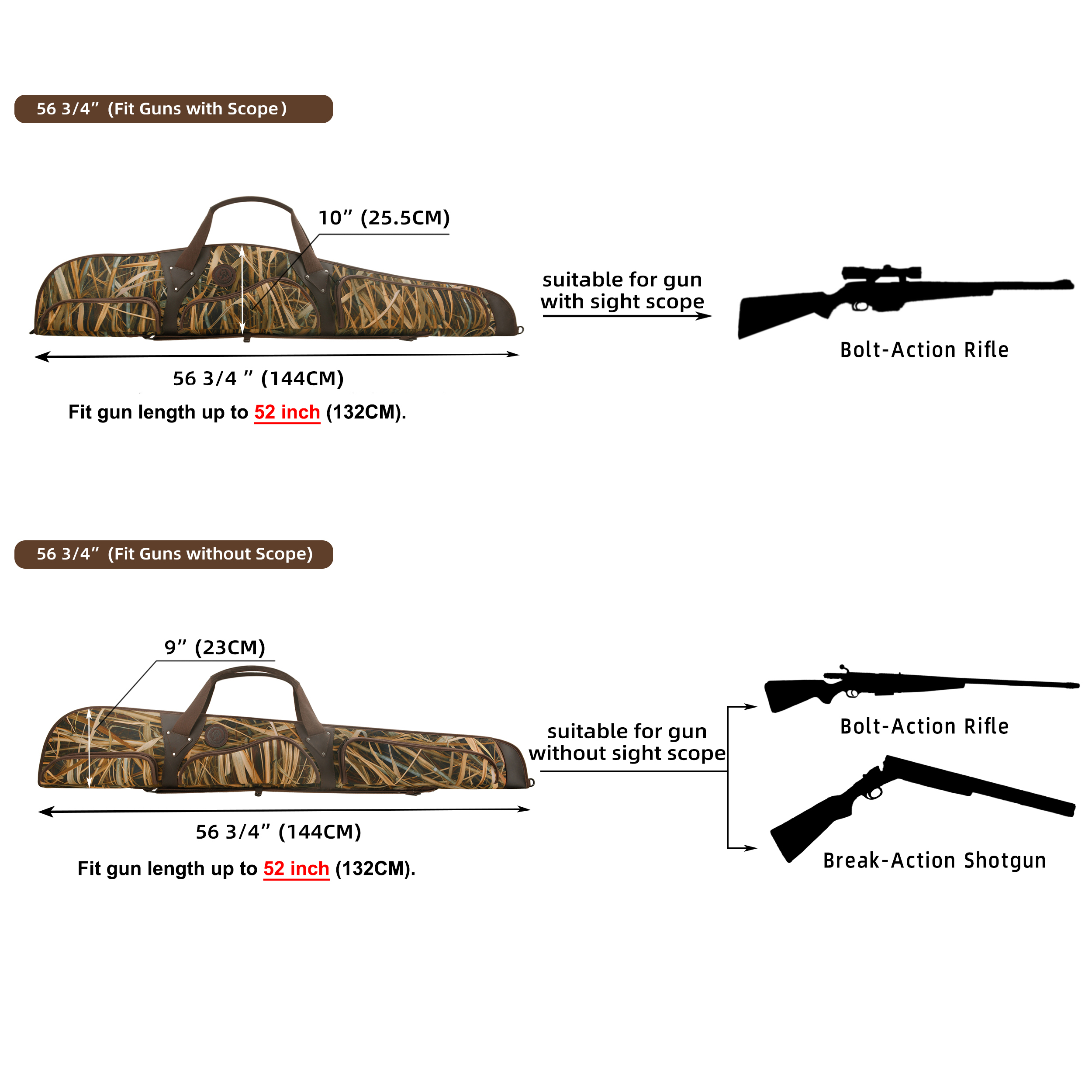 WAYNE'S DOG 52" Soft Gun Case for Long Scoped Rifles & Shotguns – Camouflage Gun Carry Bag with 3 Storage Bags