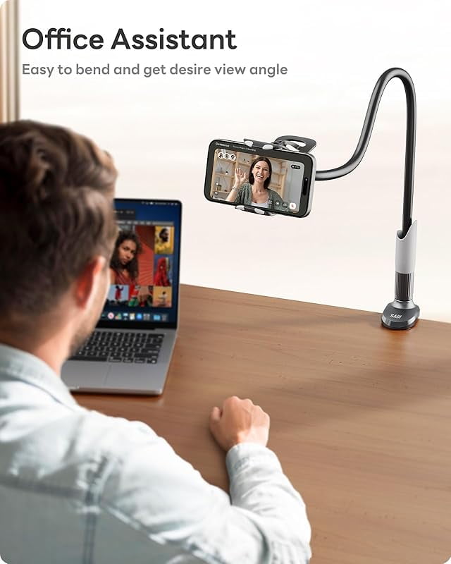 Gooseneck Bed Phone Holder, Flexible Long Arm Phone Mount for Desk, Clip Bracket Clamp Stand, iPhone Stand, Mobile Document Camera Nintendo Switch (Black)