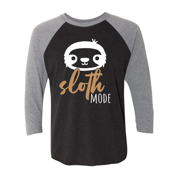 Unisex Adult Funny Sloth Mode Raglan Tee-Premium Heather/Vintage Black-small