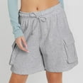 thumbnail image 4 of MIUOWANP Women's Elastic Waist Shorts Solid Color Drawstring Waist Shorts with Pockets Breathable Relaxed Fit Shorts Size S(4)Gray, 4 of 6