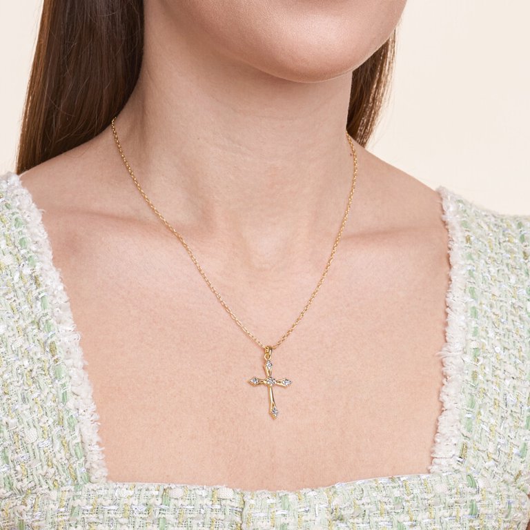 Forever Facets Fine Silver Plated Gold Tone Classic Cross