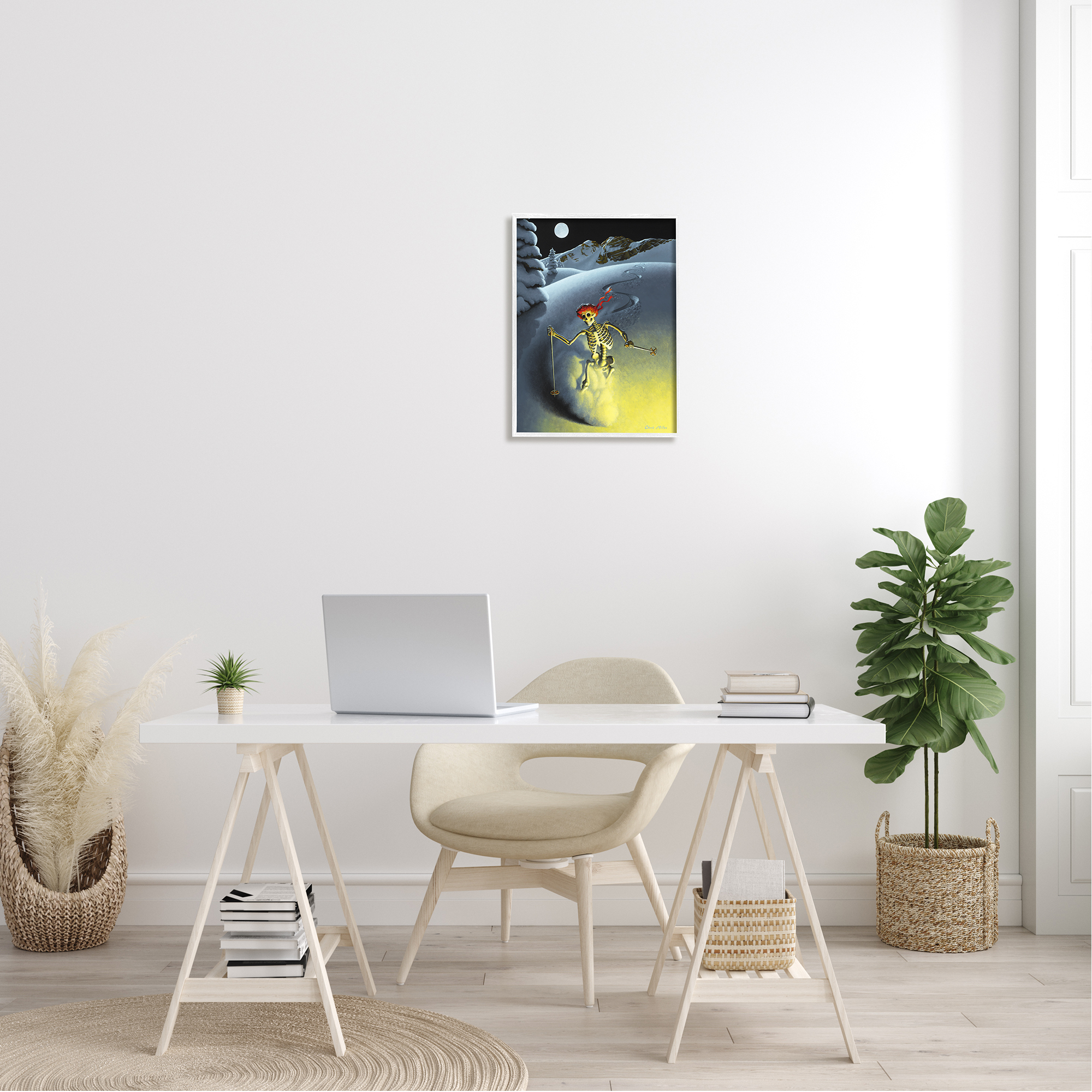 Stupell Industries Nighttime Moon Skiing Skeleton Winter Snow Slope Framed Wall Art, 16 x 20, Design by Chris Miles