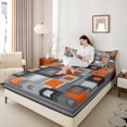 thumbnail image 4 of Homewish Classic Geometric Checkered Queen Sheet Sets,Modern Abstract Buffalo Flat Sheet,Orange Gray Queen Fitted Sheet For Adults,Breathable Home Decor,4 Pieces, 4 of 7