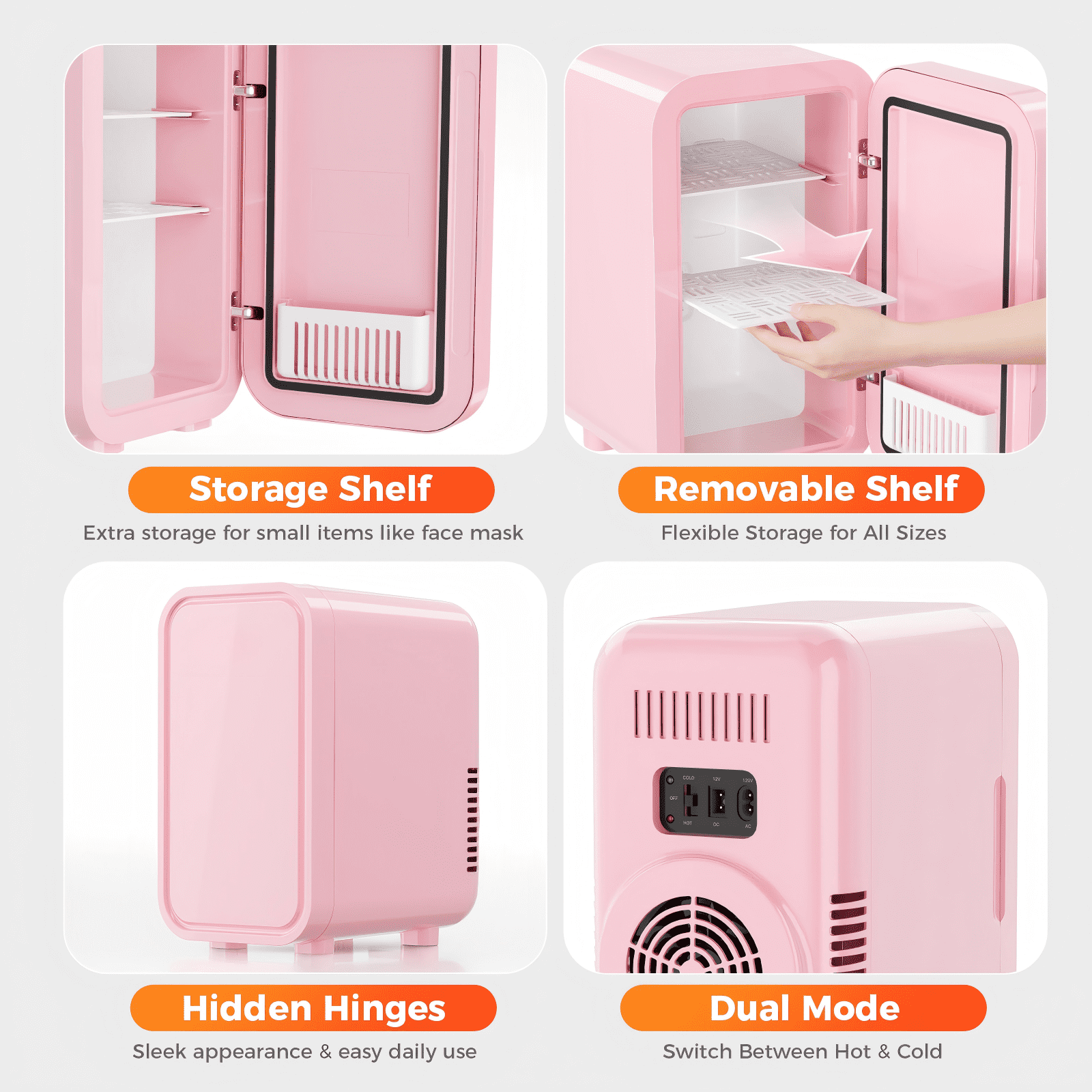 Mini Fridge, 6 Liter/8 Can 110V AC/DC Portable Thermoelectric Cooler Refrigerators for Bedroom, Skincare, Beverage, Office, Dorm Room and Car, Pink