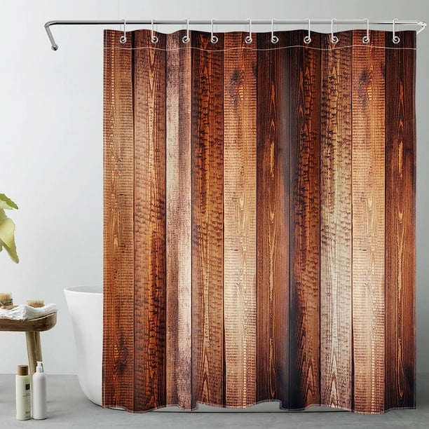 JOOCAR Farmhouse Shower Curtain Brown Barn Door Shower Curtains for
