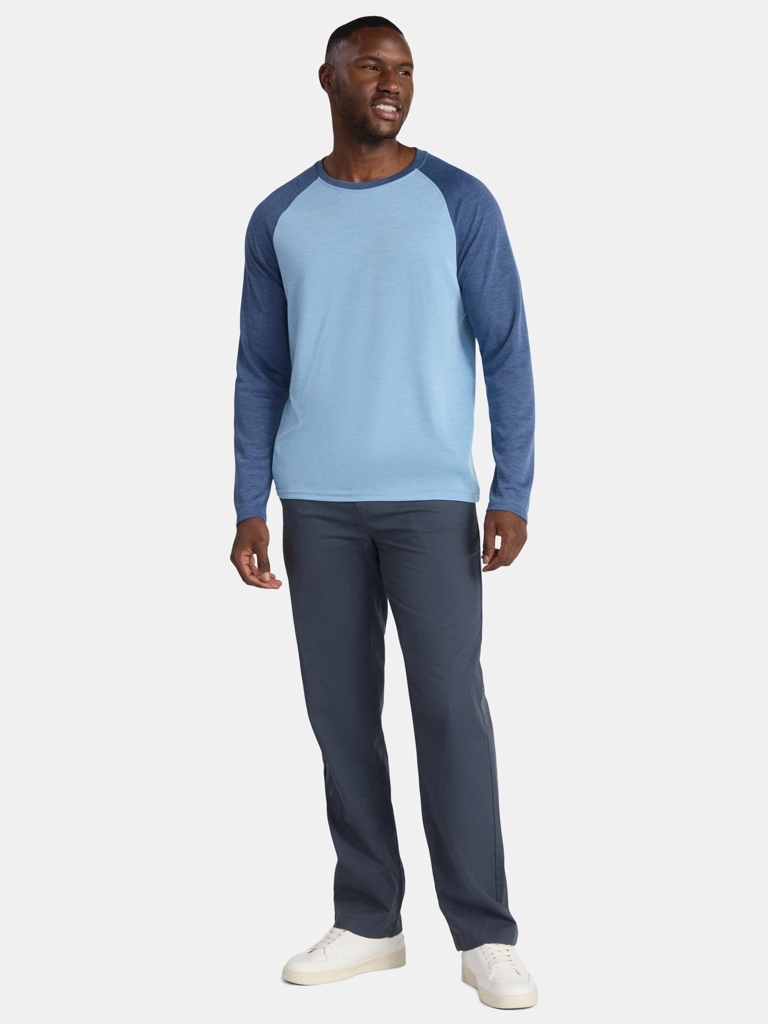 George Men's & Big Men's Relaxed Fit Raglan Tee with Long Sleeves, Sizes S-3XL