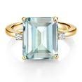 thumbnail image 2 of Gem Stone King 18K Yellow Gold Plated Silver 12X10MM Sky Blue Simulated Aquamarine 3 Stone Engagement Ring for Women | 5.47 Cttw | Gemstone March Birthstone | Size 5, 2 of 3