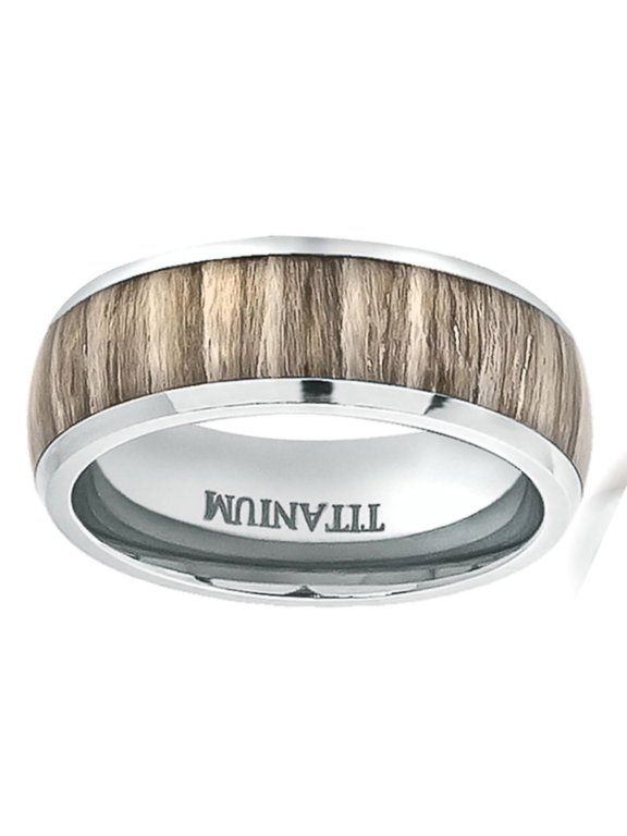 Men Women Titanium Wedding Band Ring 8mm Domed Ashen Zebra Rosewood Inlay Ring