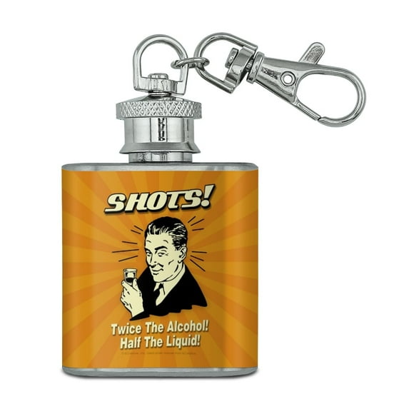 Shots Twice the Alcohol Half Liquid Funny Humor Stainless Steel 1oz Mini Flask Key Chain