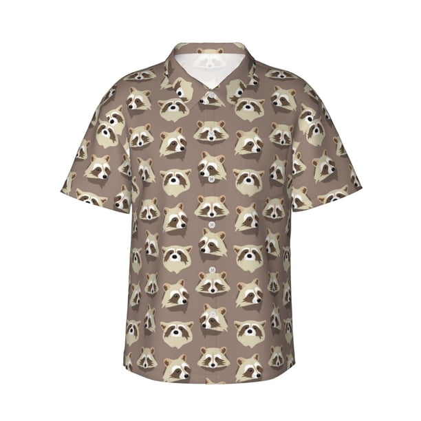Balery Raccoon Camisas hawaianas de manga corta para hombre, camisas playeras de corte holgado, camisas de vacaciones con botones,3X-Large