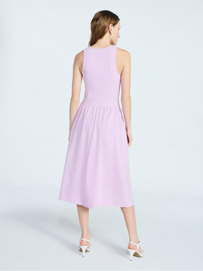 basque waist cotton dress Basque Waist Plaid Midi Dress
