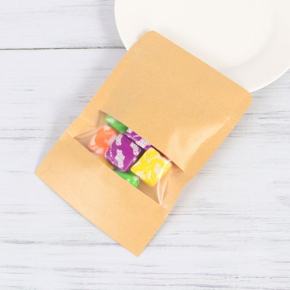 LOLIPPYY 50Pcs Paper Pouch with Clear Window for Party Supplies Rectangular Khaki 3.5x5.5in