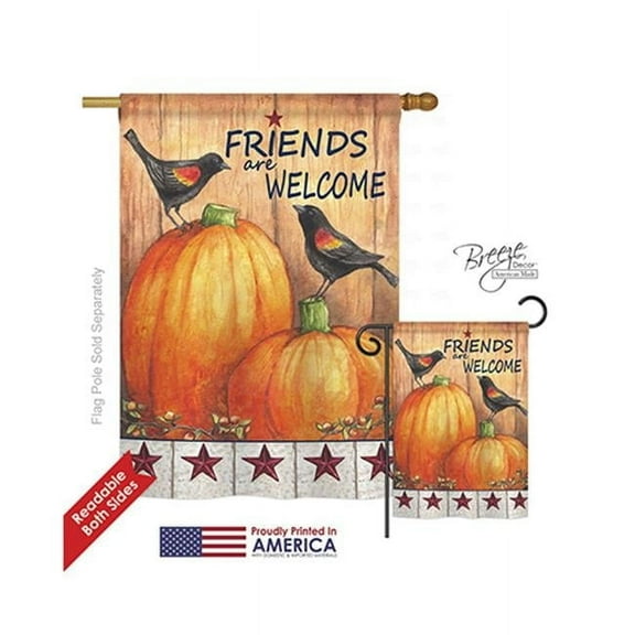 Breeze Decor 13059 Harvest & Autumn Friends Welcome Crows 2-Sided Vertical Impression House Flag - 28 x 40 in.