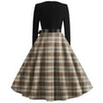 thumbnail image 3 of Women's Long Sleeve Plaid A-Line Dress with Belt Elegant Retro Vintage Swing Dress for Party & Casual Wear, 3 of 3