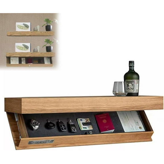 Magicflap Designer Shelf with Secret Compartment, Concealed Floating Shelf, Modern Home Decor, 2025 New Hidden Wall Mounted Storage Rack, Ideal for Living Room Bedroom Office(Wood)