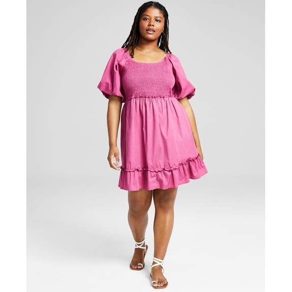 Trendy Plus Size Smocked Balloon-Sleeve Dress Malaga 2X