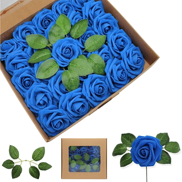 Bewildely Ramo de rosas artificiales de bajo mantenimiento y elegantes flores artificiales anchas, decoración de larga duración. Decoración azul