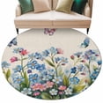 Blue Pink Flower 8' Round Rug for Open Concept Living Room Seating Zone ...