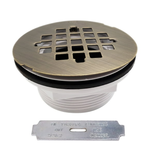 Westbrass 4-1/4" Round Shower Drain Cover with PVC Compression Pipe, Antique Brass