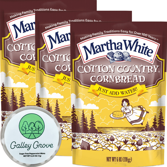 Martha White Cotton Country Buttermilk Cornbread Mix, 6 oz (3-Pack), Bundle With Galley Grove Sugar-Free Peppermint Breath Mints