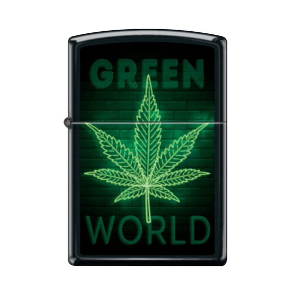 Zippo Lighter - Personalized Custom Message Engraved on Back for Leaf Designs Windproof Zippo Lighter (Green World Z5493)