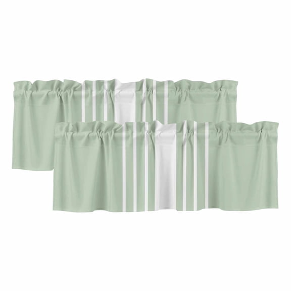 Sage Green White Stripe Curtain Valances for Windows, Kitchen Valance Window Treatments Panel 2 Pack, Modern Rustic Vertical Striped Rod Pocket Short Curtains for Bathroom Bedroom 54 x 18 Inch