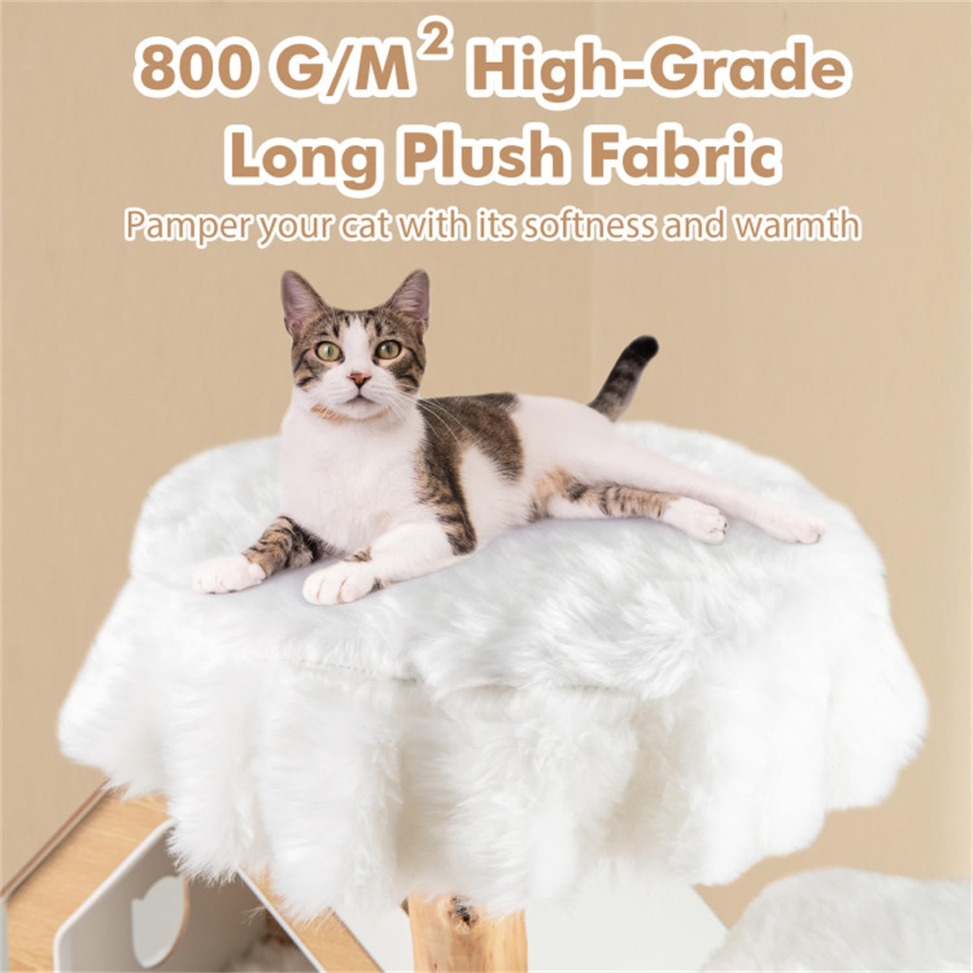 Kadyn 60" Solid Wood Cat Tree Tower for Indoor, Modern Cat Condo with Scratching Post, Cat Climbing Tree House Furniture, White