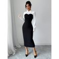 thumbnail image 6 of Black And White Two-Tone Long-Sleeve Midi Dress With Collared Shirt Top And Fitted Black Skirt, 6 of 6