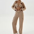 thumbnail image 2 of Posijego Women's 2 Piece Zip up Long Sleeve Crop Sweatshirts Drawstring Cargo Sweatpants Lounge Sweat Suit, 2 of 4