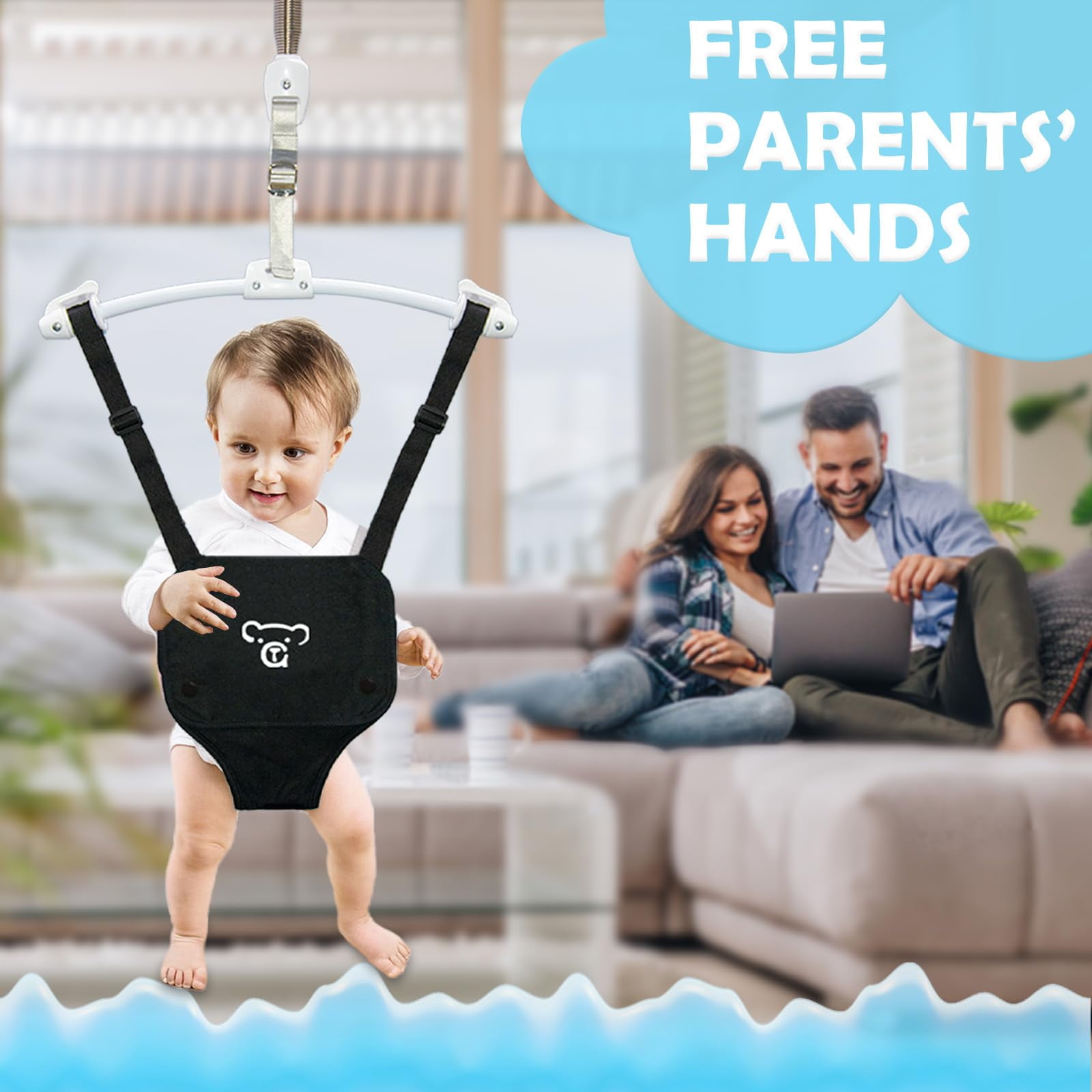 G TALECO GEAR Baby Jumper, Baby Doorway Jumper with Adjustable Strap, Protable Baby Jumpers and Bouncers, Easy to Assemble, Toddler Bouncer Jumper with Floor Mat, Black