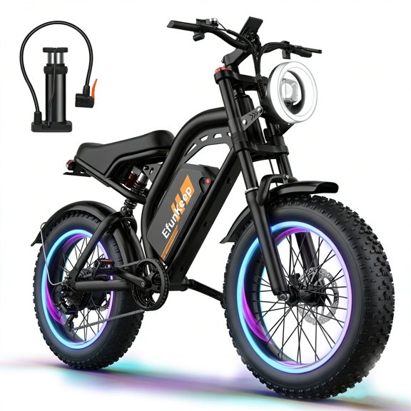 Efunkeep Adults 1500W Peak Motor Rear Drive E Bike 20inch Fat Tire, Mechanical Dual Disc Excels,48V 15.6Ah , UL2849 Tested Riding Eagles