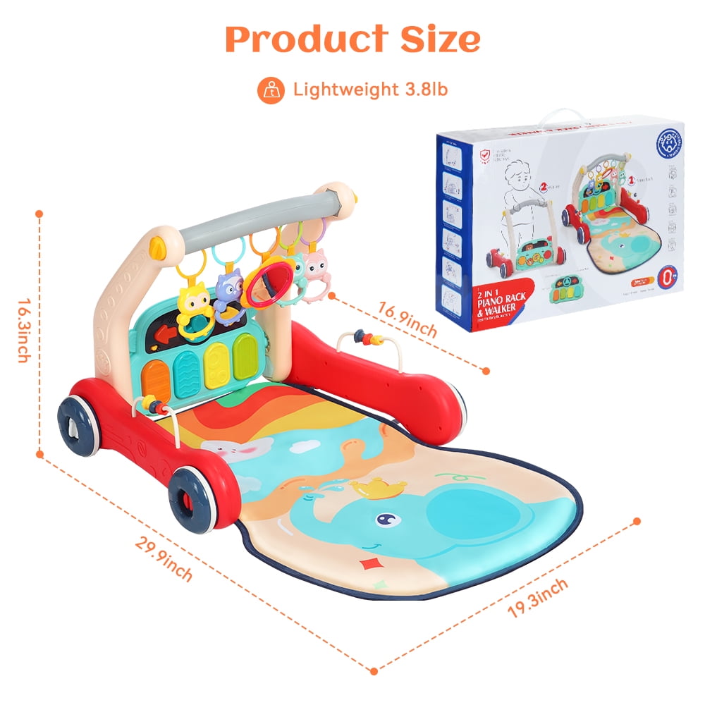 Baby Play Mat,  Caveen 4 in 1  Baby Gym Activity Center with Musical Light Piano, Baby Learning Walker for 0-36 Months Infant Toddler