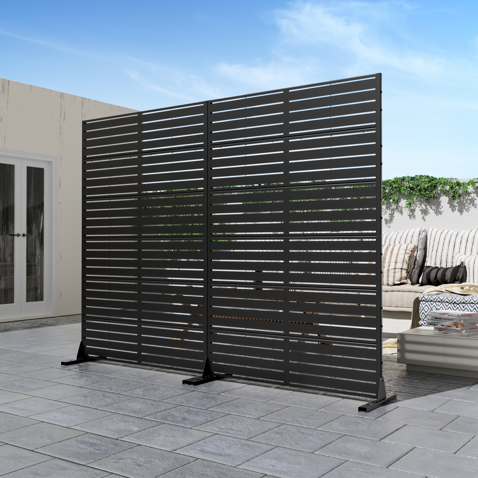 MAYEERTY 72"x47"x16" Outdoor Privacy Screen with Stand Metal Balcony Decorative Screen,Black