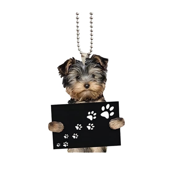 Car Rear View Mirror Accessories, Car Hanging Ornament, 2D Flat 3X2 in Yorkshire Terrier Figure, Metal Chain Bag Charms, Key Fob Keychain, Dog Decorations for The Home, 1 Pc