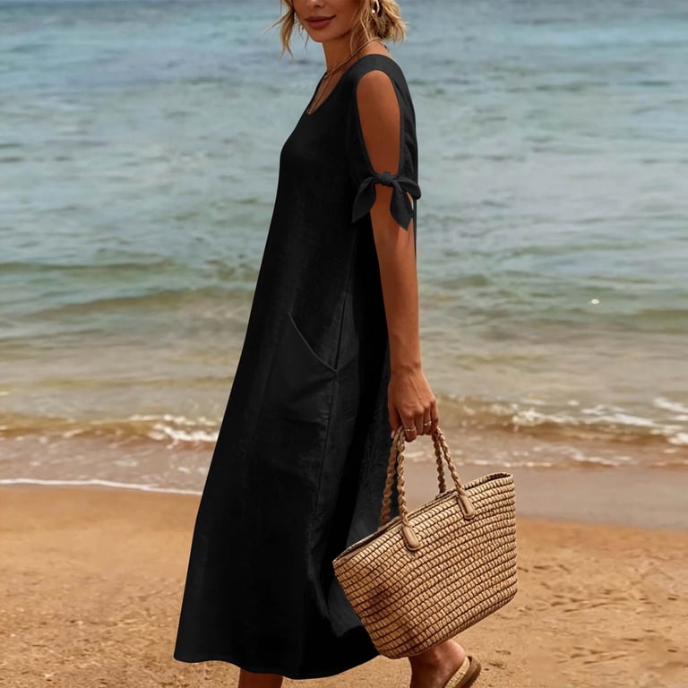 cold shoulder midi summer dresses ZOELNIC Women's Floral Maxi Dress Cold Shoulder Split Thigh Belted A Line  Long Summer Dress, M