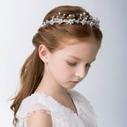 Flower Girl Hair Accessory, Pearl Headband Princess Wedding Headpiece Crystal Headwear for Girl Wedding Hair Pieces