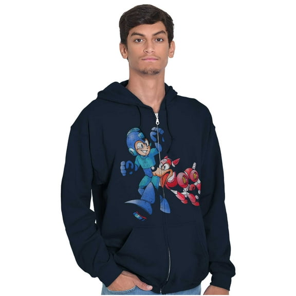 Classic Video Game Mega Man and Rush Unisex Plus Size Zip Hoodie Brisco Brands 2X